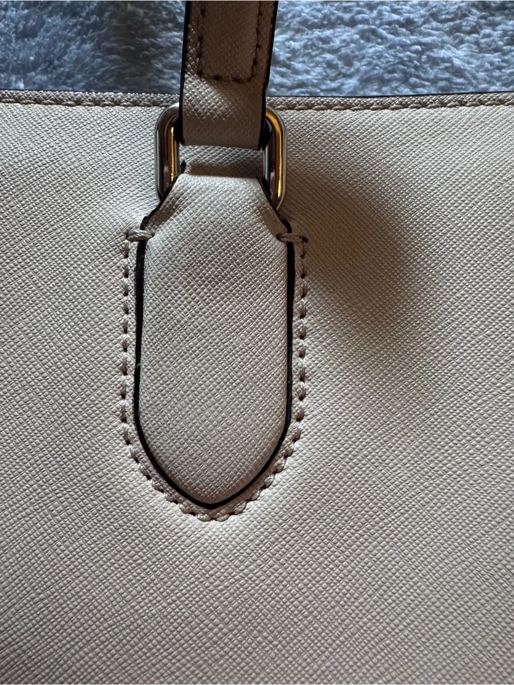 kate spade Cream Saffiano Leather Tote with Gold Plaque